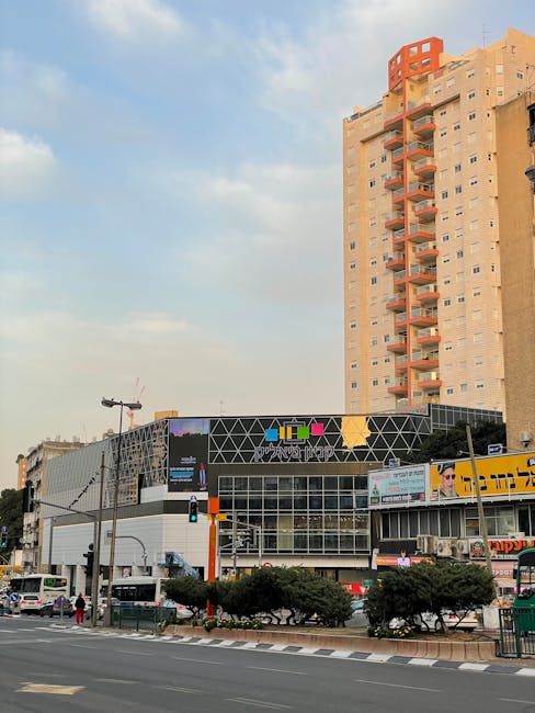 A cityscape view in Israel showcasing modern buildings against a clear sky, captured during the day.